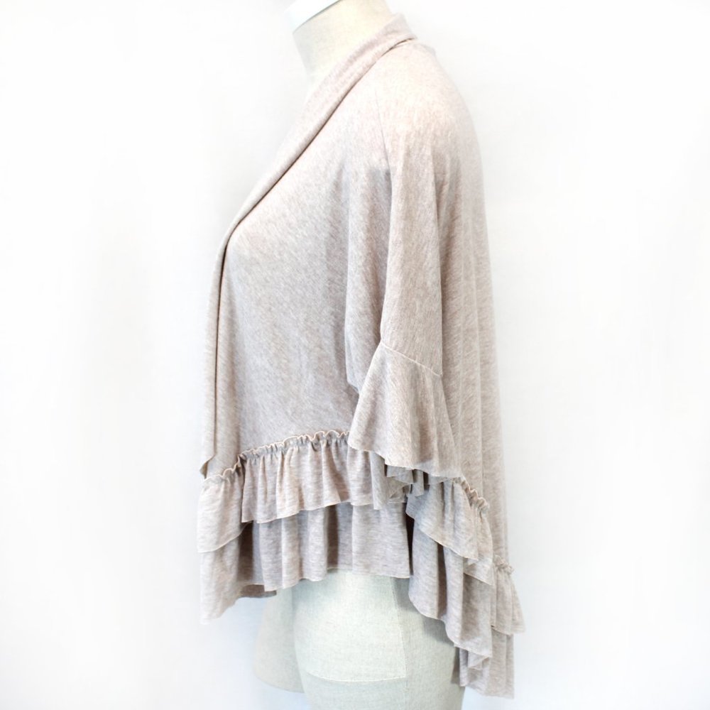 Easel Beige Open Front Ruffle Bottom Cardigan Sma… - image 5